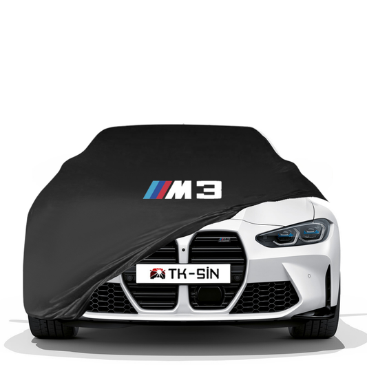 Maßgeschneiderte Indoor Autoabdeckung für BMW M3 G80 ab 2021 mit M3 Logo – atmungsaktiv & elastisch

