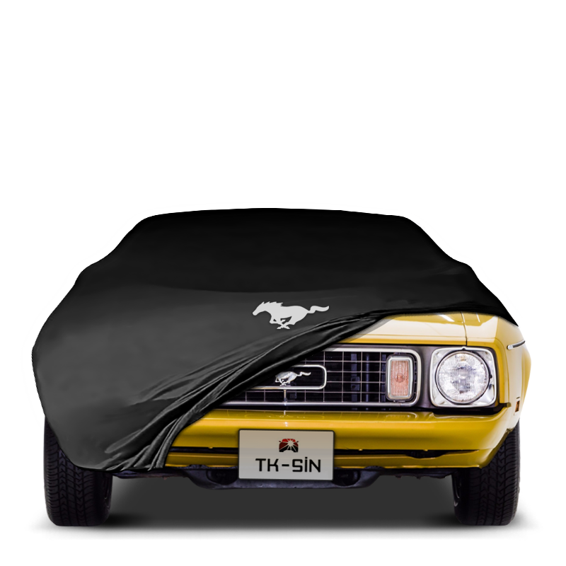 Indoor Autoabdeckung für Ford Mustang Cabrio 1 Facelift (1970–1973) mit Logo – maßgeschneidert & atmungsaktiv


