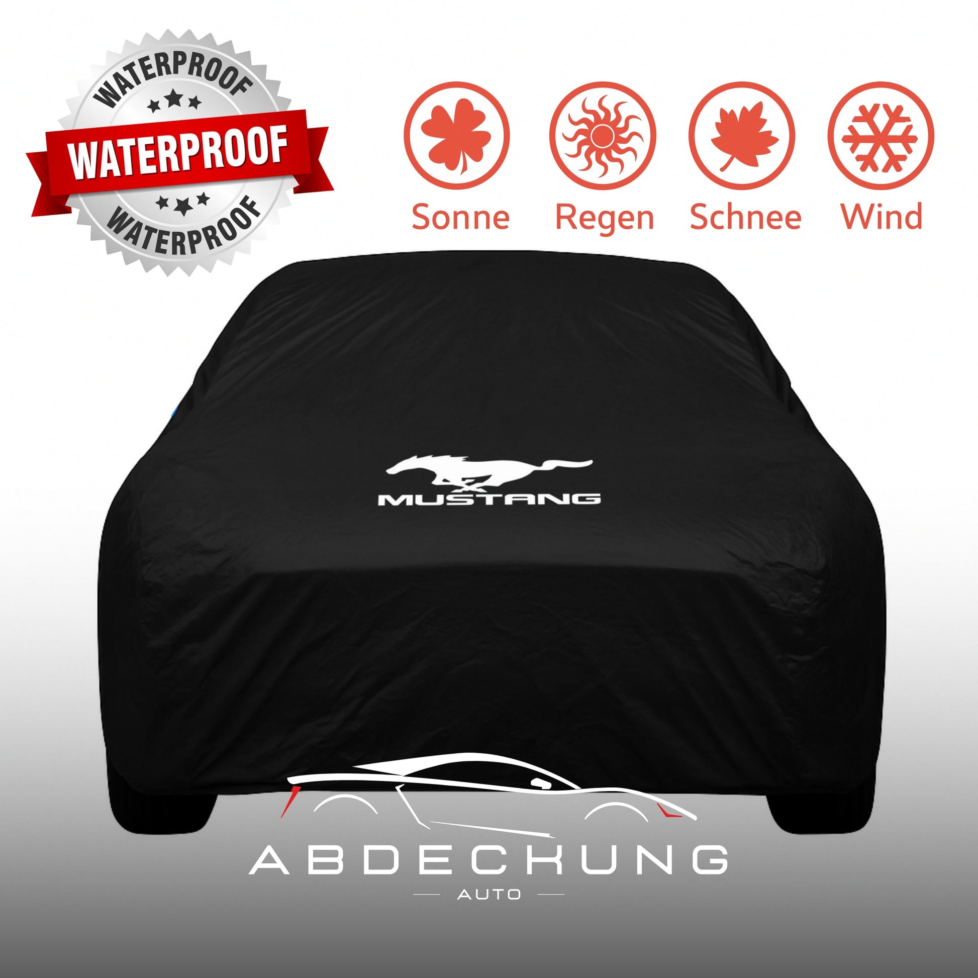 Mustang Outdoor Autoabdeckung mit Logo – wasserdicht und ultraleicht